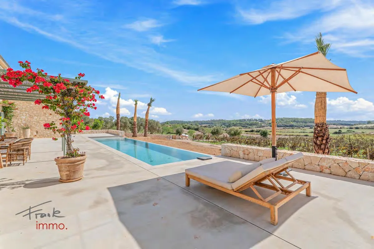 Terrasse mit Pool und Weinbergblick